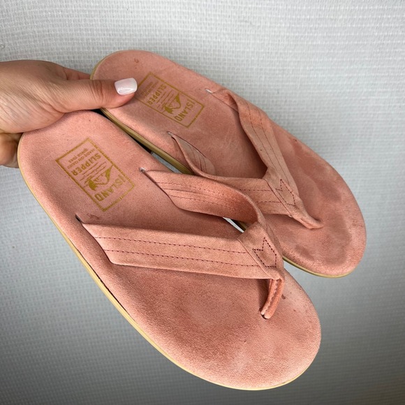 Island Slipper Shoes - Island Slipper Island Pro Pink Suede Flip Flops Sandals Women 9 Made in Hawaii